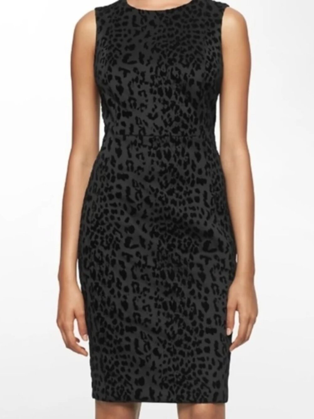 Calvin Klein Black Leopard-Print Sleeveless Sheath Dress with Subtle Texture 12